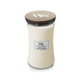 WoodWick White Tea & Jasmine large sojawas geurkaars met knisperende houten lont voor het open haard effect
