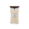 WoodWick White Honey Large sojawas geurkaars met knisperende houten lont voor het open haard effect