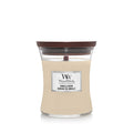 WoodWick Vanilla Bean medium sojawas geurkaars met knisperende houten lont voor het open haard effect